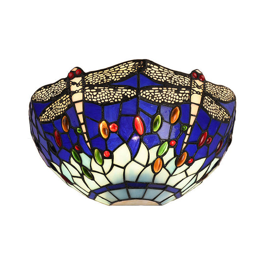 Dragonfly and Jewel Tiffany Half-Bowl Wall Light in Red/Blue - Perfect for Cafes
