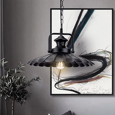 Vintage Industrial Pendant Light - Black Metal Cone Pendant Lamp for Indoor Use with 1 Light
