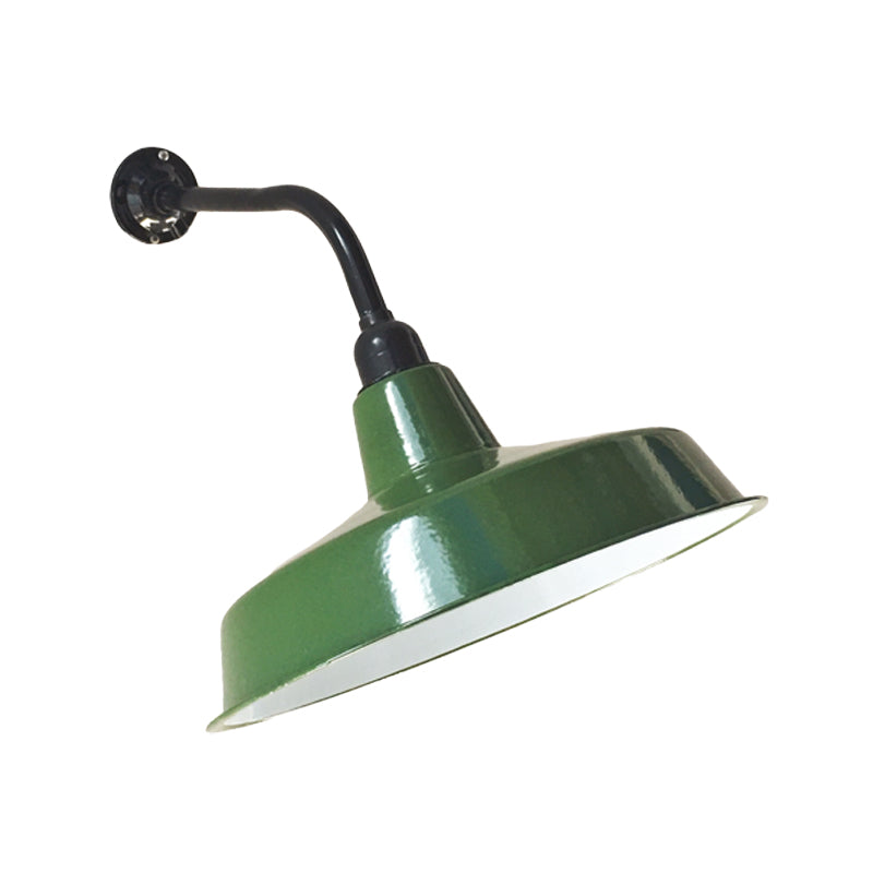 Vintage Metal Barn Shade Wall Sconce with Green Finish, 1-Light and 14"/16" Width