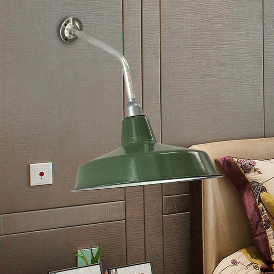 Outdoor Farmhouse Iron Wall Sconce with Bend Arm - 12"/14" Wide, Green Barn Finish, 1 Bulb