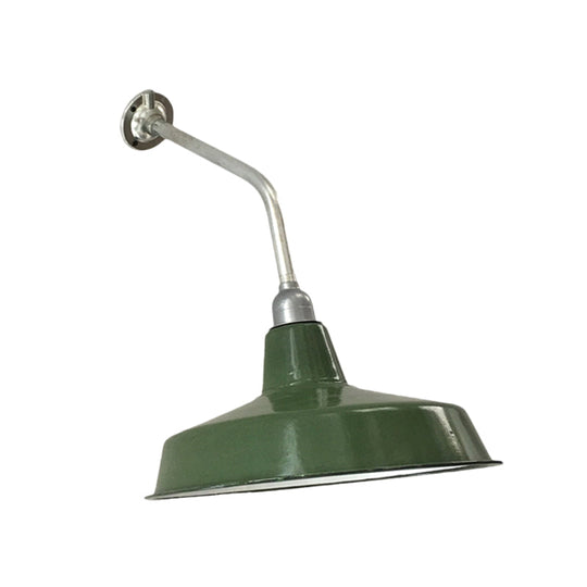 Outdoor Farmhouse Iron Wall Sconce with Bend Arm - 12"/14" Wide, Green Barn Finish, 1 Bulb