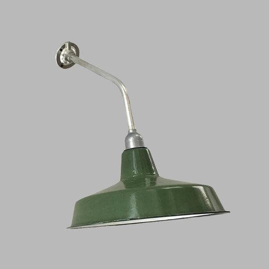Outdoor Farmhouse Iron Wall Sconce with Bend Arm - 12"/14" Wide, Green Barn Finish, 1 Bulb
