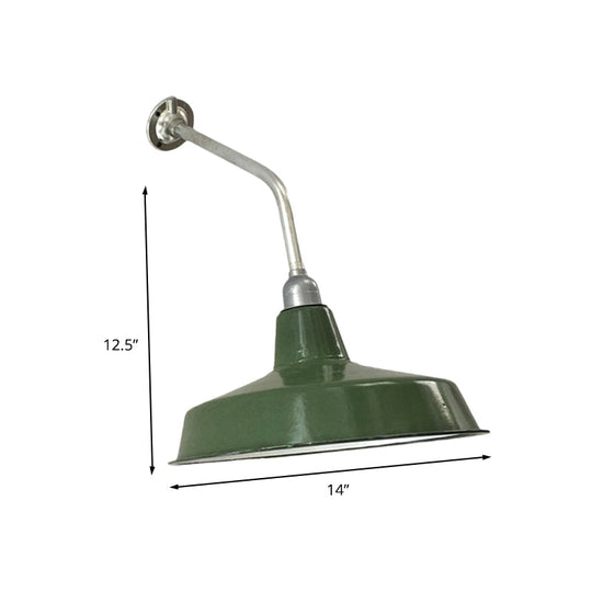 Outdoor Farmhouse Iron Wall Sconce with Bend Arm - 12"/14" Wide, Green Barn Finish, 1 Bulb