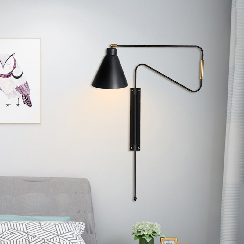 Vintage Wall Sconce with Rotatable Conical Iron Shade and Multiple Backplate Colors