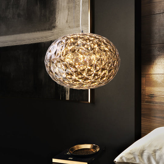 LED Bedside Pendant Lighting - Contemporary Grey Hanging Lamp with Ball Acrylic Shade - 10"/12" Width
