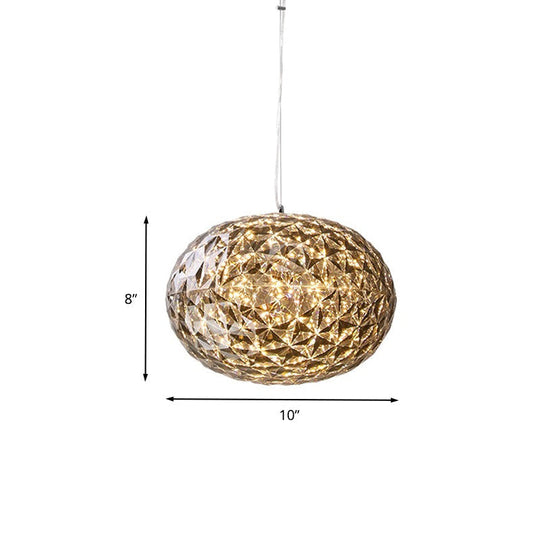 LED Bedside Pendant Lighting - Contemporary Grey Hanging Lamp with Ball Acrylic Shade - 10"/12" Width