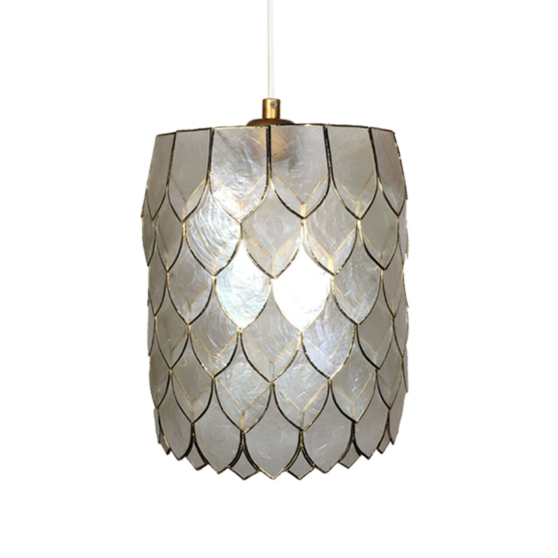 Modern 1-Light Silver Shell Pendant Lamp with Scale Design - Hanging Cylinder Lighting