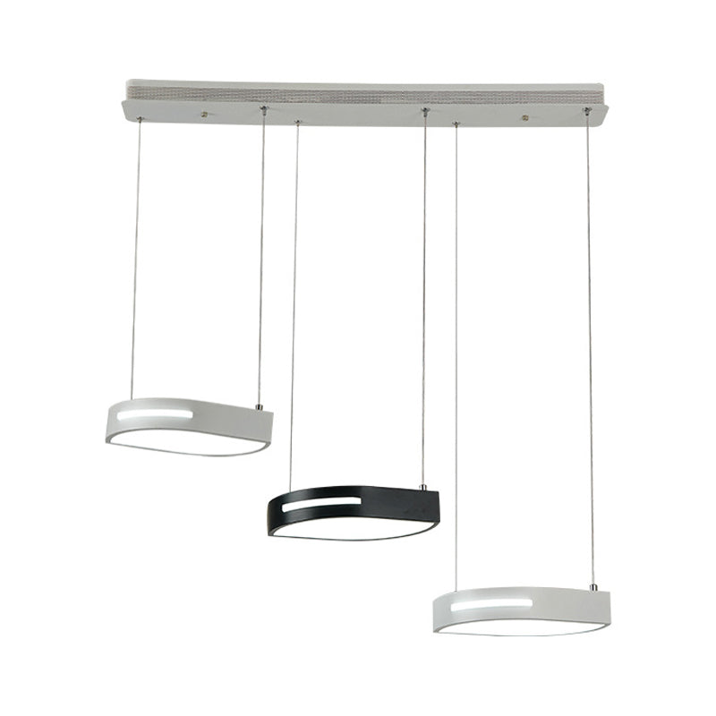 Modern Metal Leaf Pendant Light with 3 LED Heads for Dining Room Suspension Lamp - Black and White