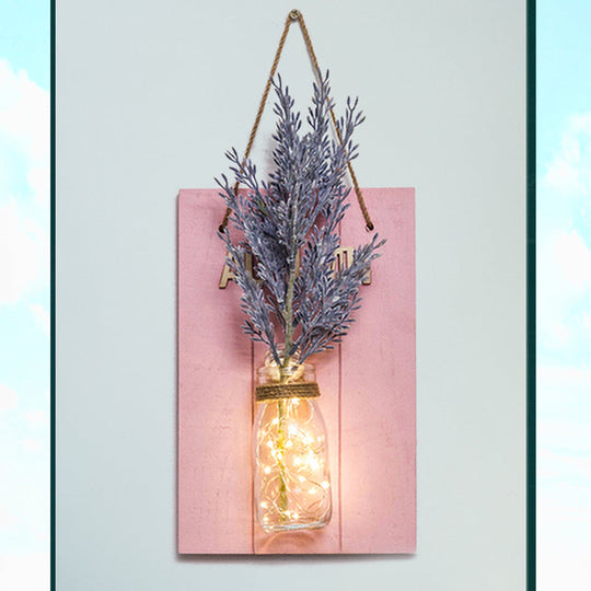 Rustic Glass Jar Twinkle String Lights in Pink for Cafe Restaurants