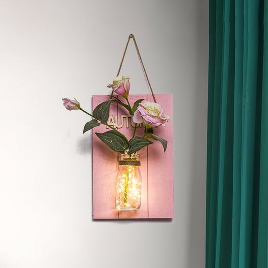 Rustic Glass Jar Twinkle String Lights in Pink for Cafe Restaurants