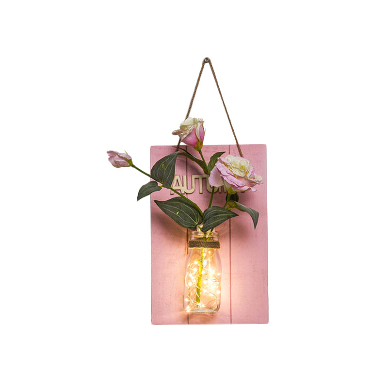 Rustic Glass Jar Twinkle String Lights in Pink for Cafe Restaurants