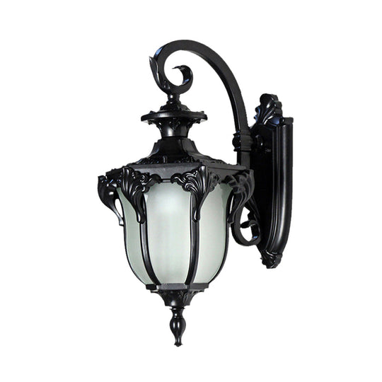 Outdoor Acorn Sconce Light Fixture with Swirl Arm and White Glass - Black/Brass Finish Wall Lamp