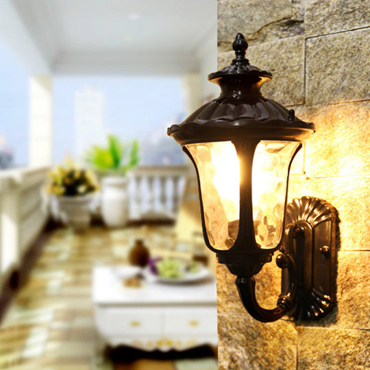 Lotus Sconce Water Glass Outdoor Wall Lamp in Brass/Black - Farmhouse Style
