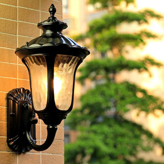 Lotus Sconce Water Glass Outdoor Wall Lamp in Brass/Black - Farmhouse Style