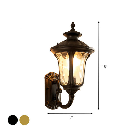 Lotus Sconce Water Glass Outdoor Wall Lamp in Brass/Black - Farmhouse Style