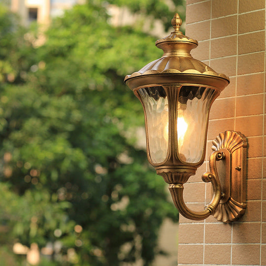 Lotus Sconce Water Glass Outdoor Wall Lamp in Brass/Black - Farmhouse Style