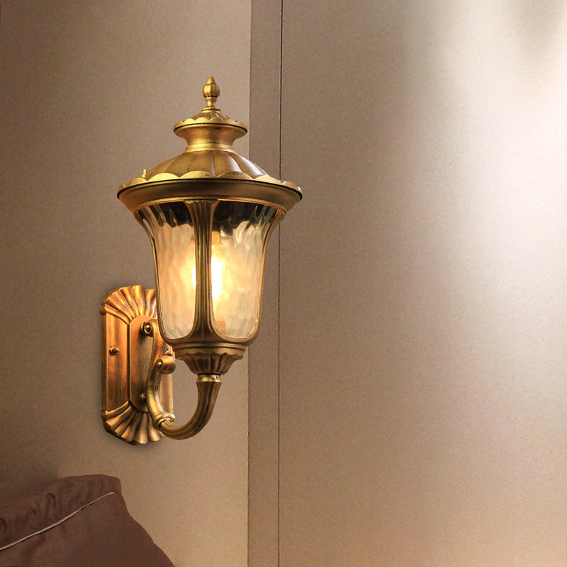 Lotus Sconce Water Glass Outdoor Wall Lamp in Brass/Black - Farmhouse Style