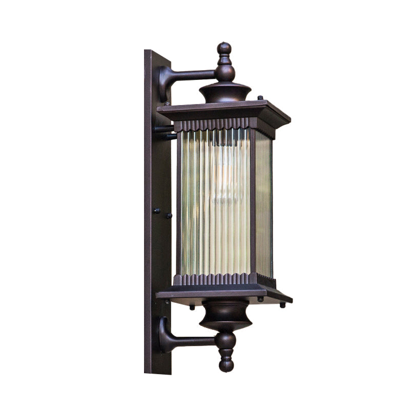 Country Clear Ribbed Glass 1-Head Outdoor Sconce Light for Gates - Black/Bronze/Coffee Wall Lamp