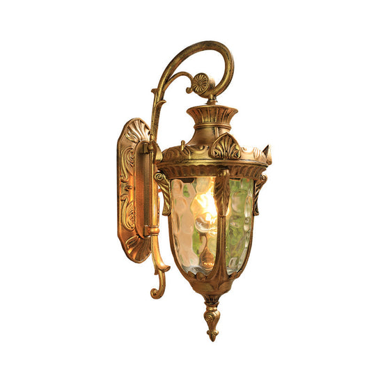 Pinecone Wall Sconce Outdoor Lighting in Gold/Black - Water Glass Countryside Lamp