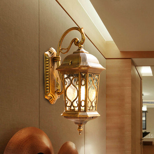 Farmhouse Aluminum Lantern Wall Sconce - Black/Brass Outdoor Lighting