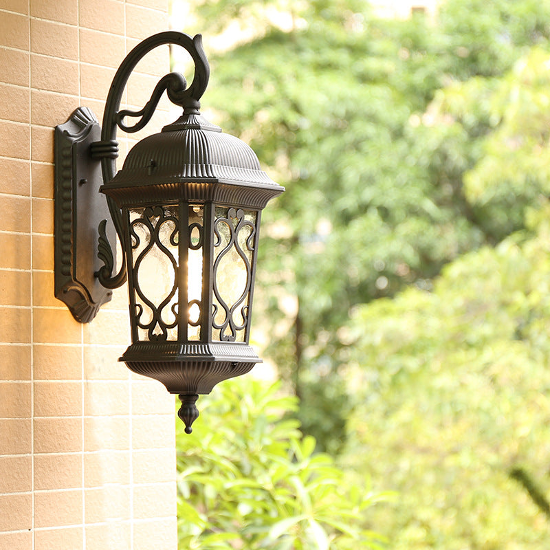 Farmhouse Aluminum Lantern Wall Sconce - Black/Brass Outdoor Lighting