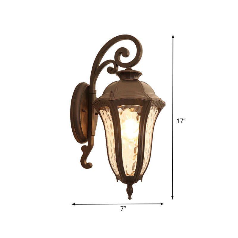 Rustic Black Outdoor Wall Lamp Fixture with Water Glass and 1-Light, Corner Mount