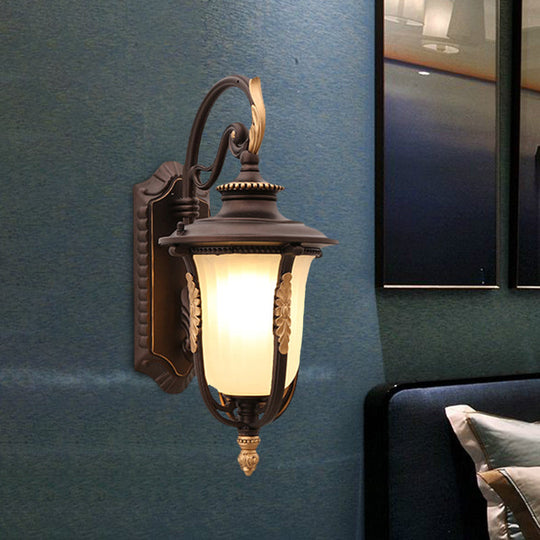 Farmhouse White Ribbed Glass Acorn Outdoor Wall Lamp Sconce - 1-Bulb Coffee Up/Down Mount