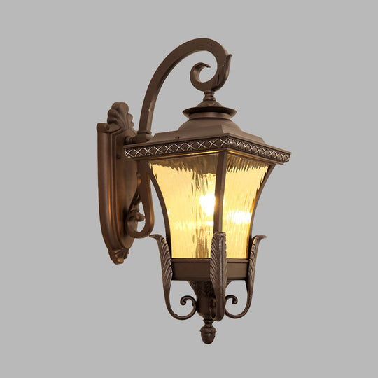 Country Style Aluminum Outdoor Wall Sconce with Water Glass Shade - Dark Coffee Lantern