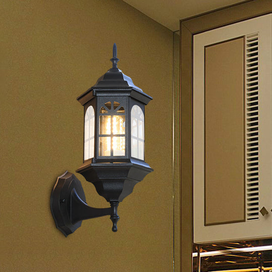 Aluminum Castle Wall Lamp Sconce: 1-Bulb Outdoor Lighting in White/Black/Brass