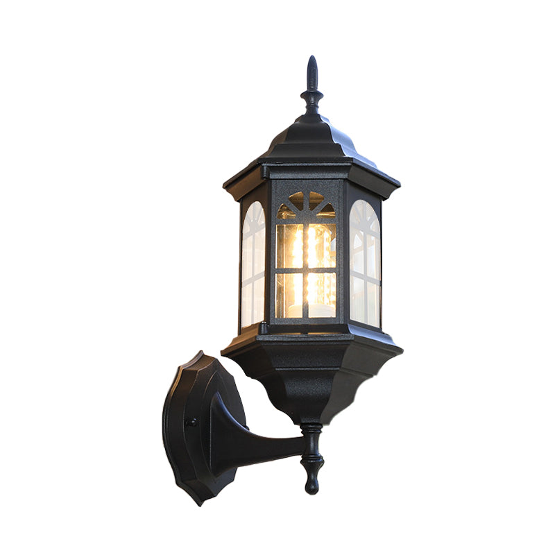 Aluminum Castle Wall Lamp Sconce: 1-Bulb Outdoor Lighting in White/Black/Brass