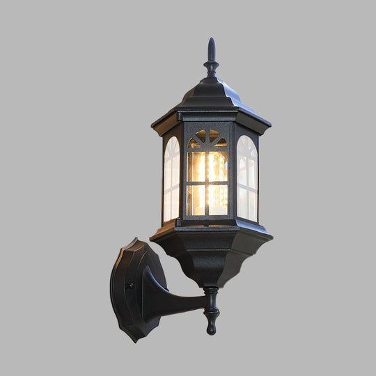 Aluminum Castle Wall Lamp Sconce: 1-Bulb Outdoor Lighting in White/Black/Brass