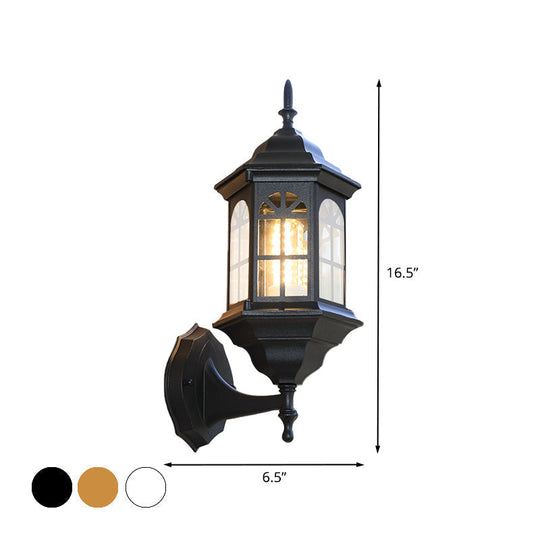 Aluminum Castle Wall Lamp Sconce: 1-Bulb Outdoor Lighting in White/Black/Brass