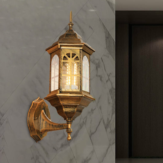 Aluminum Castle Wall Lamp Sconce: 1-Bulb Outdoor Lighting in White/Black/Brass