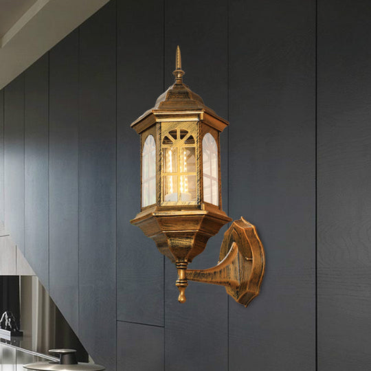 Aluminum Castle Wall Lamp Sconce: 1-Bulb Outdoor Lighting in White/Black/Brass