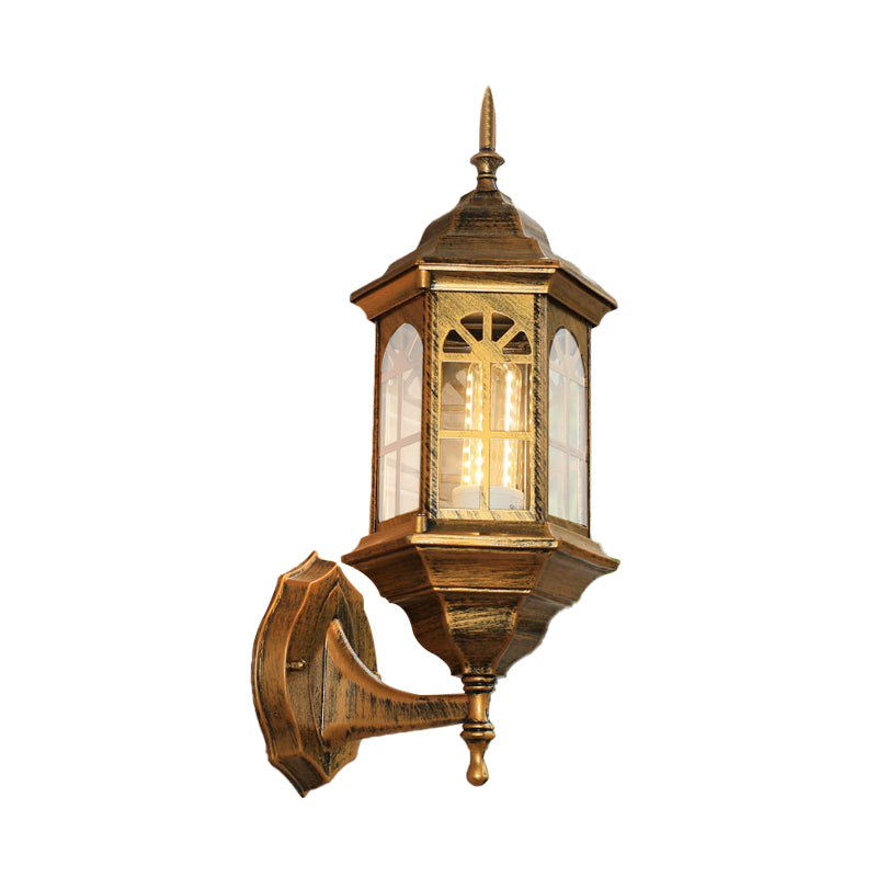 Aluminum Castle Wall Lamp Sconce: 1-Bulb Outdoor Lighting in White/Black/Brass