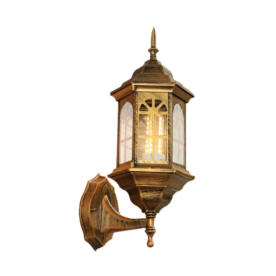 Aluminum Castle Wall Lamp Sconce: 1-Bulb Outdoor Lighting in White/Black/Brass