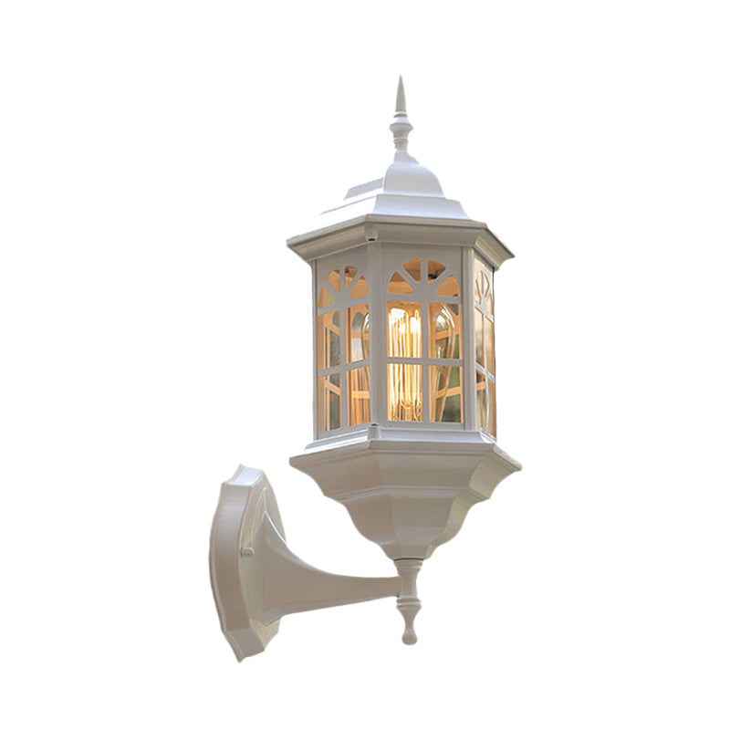 Aluminum Castle Wall Lamp Sconce: 1-Bulb Outdoor Lighting in White/Black/Brass