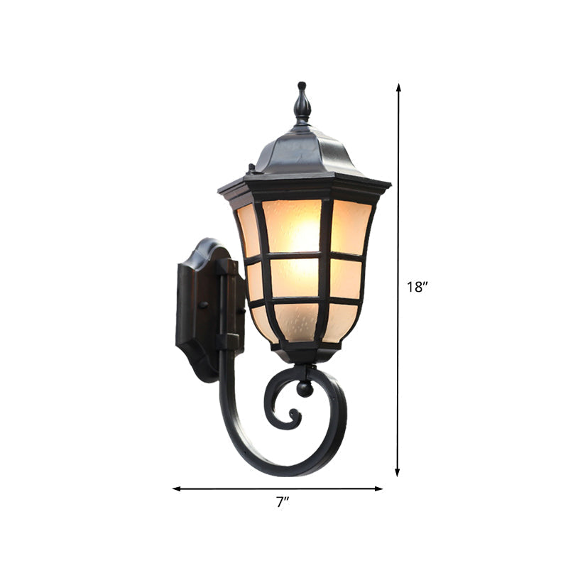 Metal Meteor Wall Sconce Outdoor Wall Mount Lamp - 1 Light, Black Finish, Frosted Glass Shade