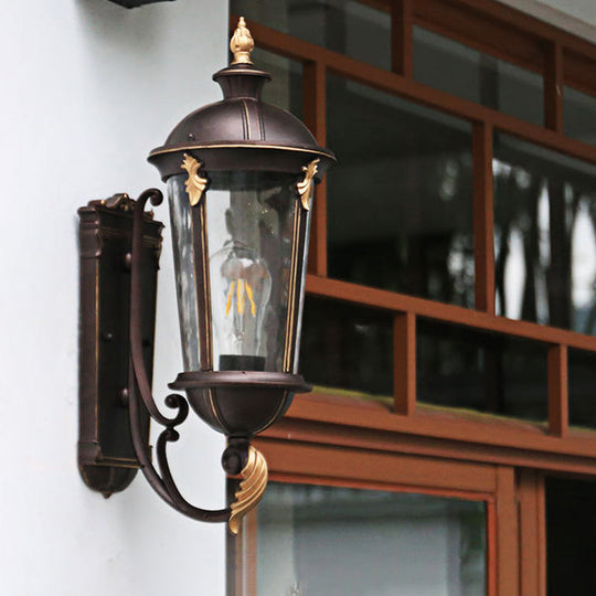 Water Glass Sconce Outdoor Wall Mount Light with Dark Coffee Urn Fixture