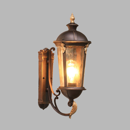 Water Glass Sconce Outdoor Wall Mount Light with Dark Coffee Urn Fixture