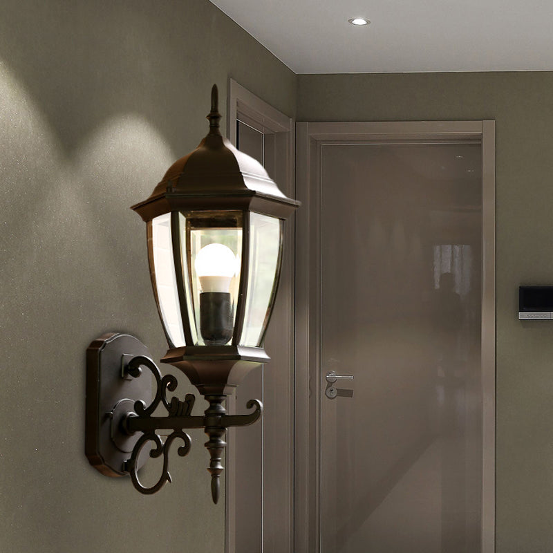 Clear Glass Pinecone Sconce Light - Outdoor Wall Mounted Lamp in Black/Bronze