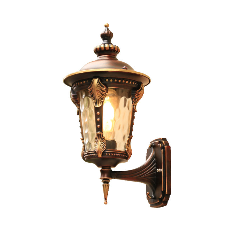 Countryside Outdoor Wall Mounted Lamp with Water Glass Shade - Coffee, 1 Bulb Sconce Light Fixture