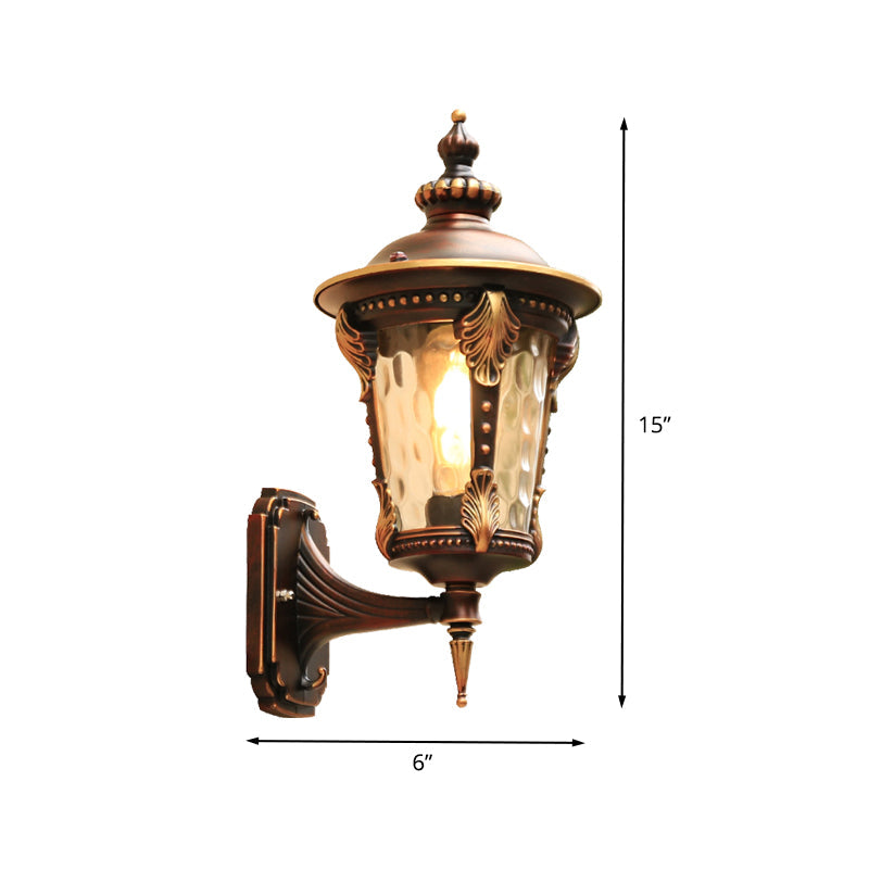 Countryside Outdoor Wall Mounted Lamp with Water Glass Shade - Coffee, 1 Bulb Sconce Light Fixture
