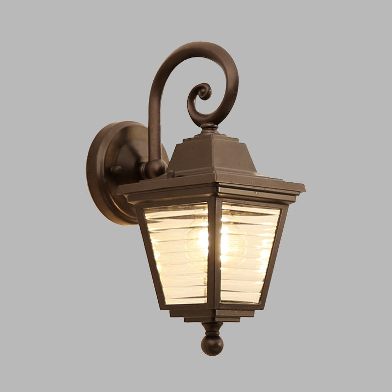 Rustic Outdoor Sconce with Prismatic Glass Shade: 1-Light Wall Mount Lamp in Black