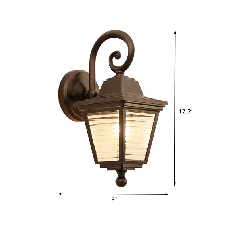 Rustic Outdoor Sconce with Prismatic Glass Shade: 1-Light Wall Mount Lamp in Black