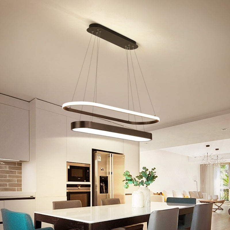 Modern Black/Gold Pendant Chandelier - Rectangular LED Acrylic Hanging Light in White/Warm Light