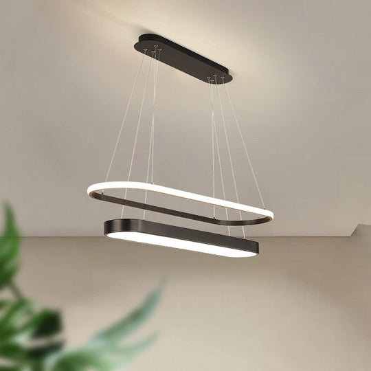 Modern Black/Gold Pendant Chandelier - Rectangular LED Acrylic Hanging Light in White/Warm Light