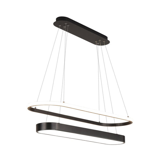 Modern Black/Gold Pendant Chandelier - Rectangular LED Acrylic Hanging Light in White/Warm Light