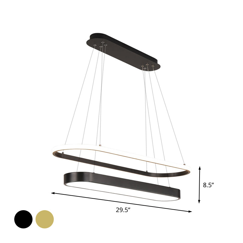 Modern Black/Gold Pendant Chandelier - Rectangular LED Acrylic Hanging Light in White/Warm Light