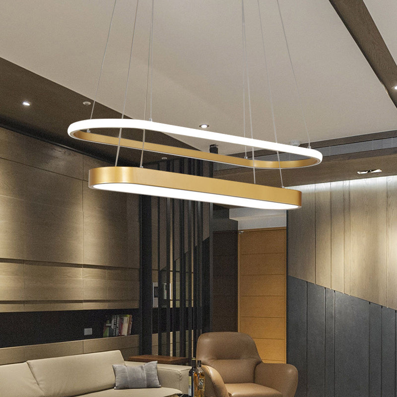 Modern Black/Gold Pendant Chandelier - Rectangular LED Acrylic Hanging Light in White/Warm Light